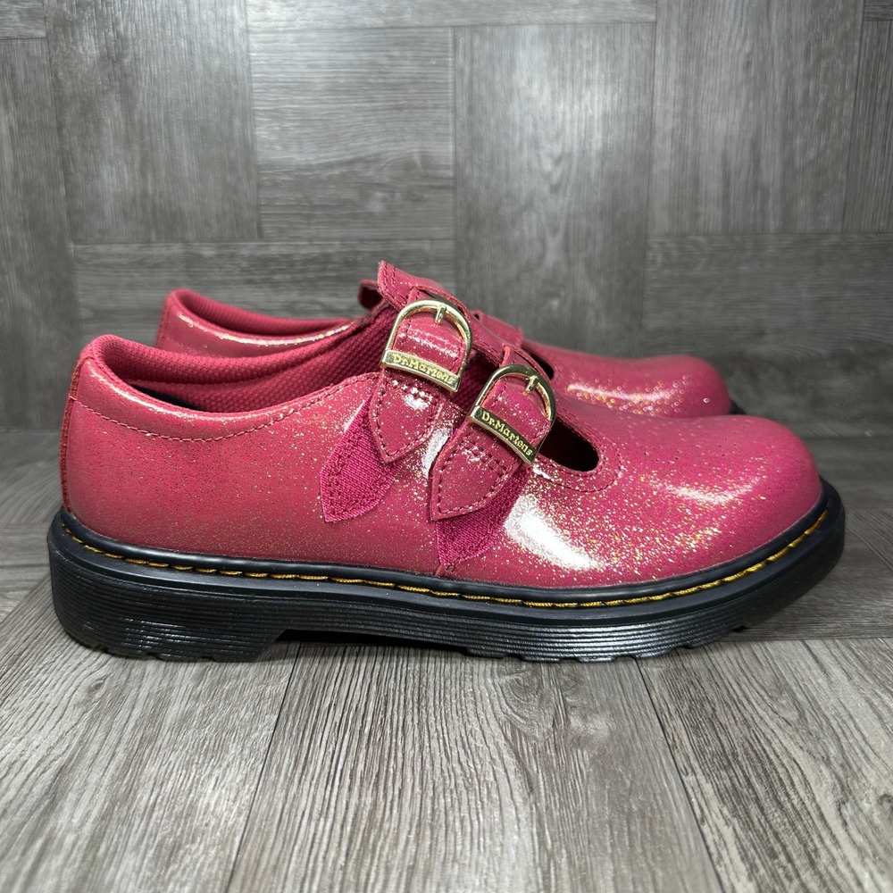 Dr. Martens Mary Jane Women 6 Pink Glitter Patent Leather Double Buckle NEW
